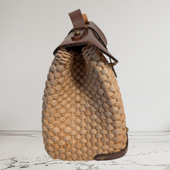 Vintage 1960's,70's Etienne Aigner woven straw and leather Handbag Satchel Purse - Picture 7 of 16